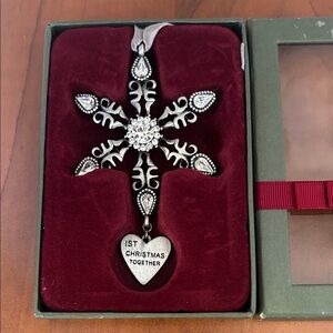 Pewter Snowflake Ornament with Heart Charm